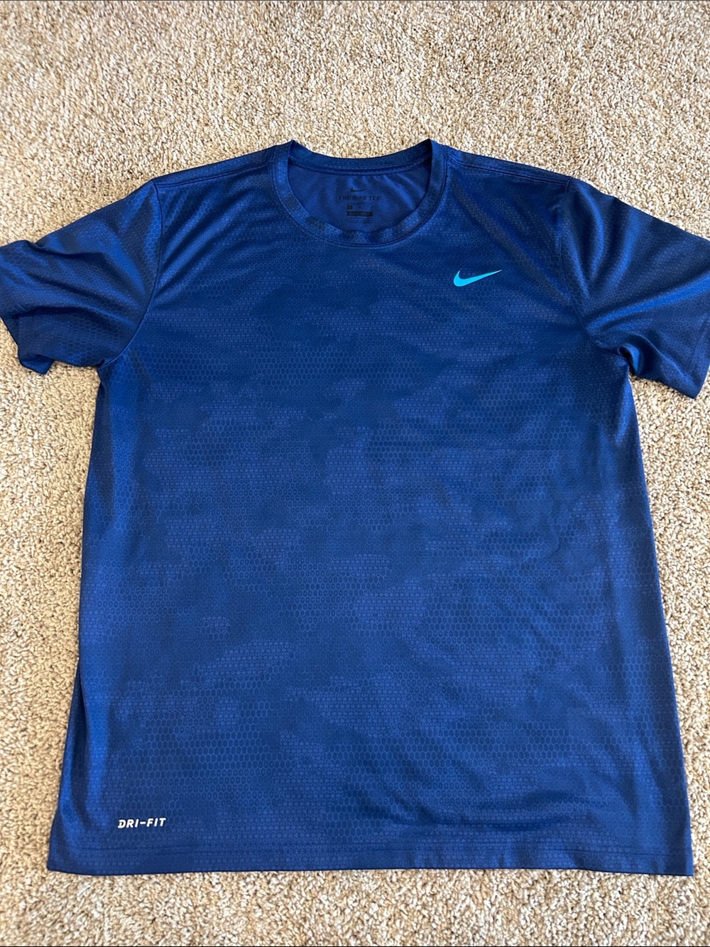Nike Men’s Short Sleeve Dri-FIT Tee in Navy with Teal Swoosh